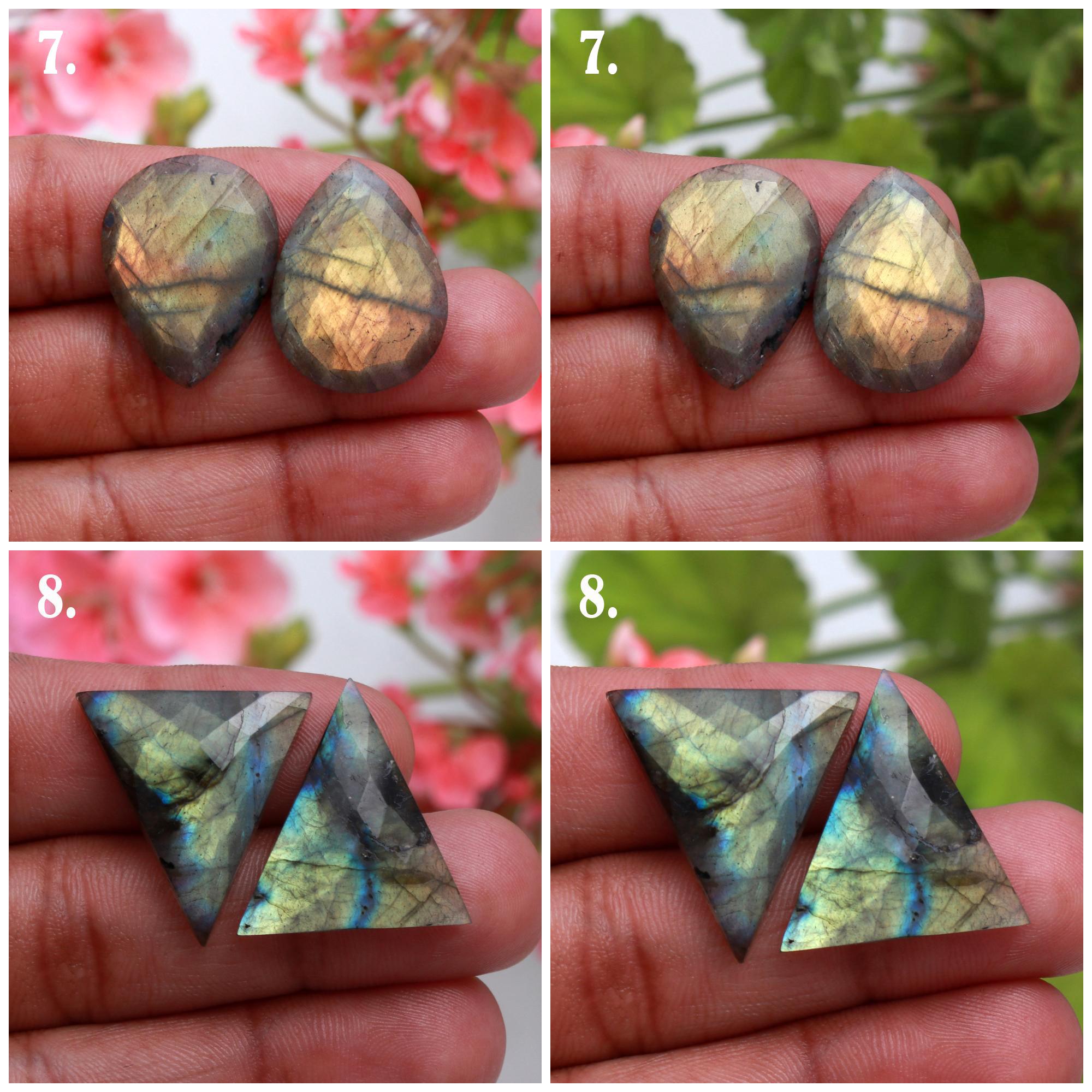 Natural Multi Fire Labradorite Rose Cut Faceted Pair Cabochon Mix Shape Loose Gemstone