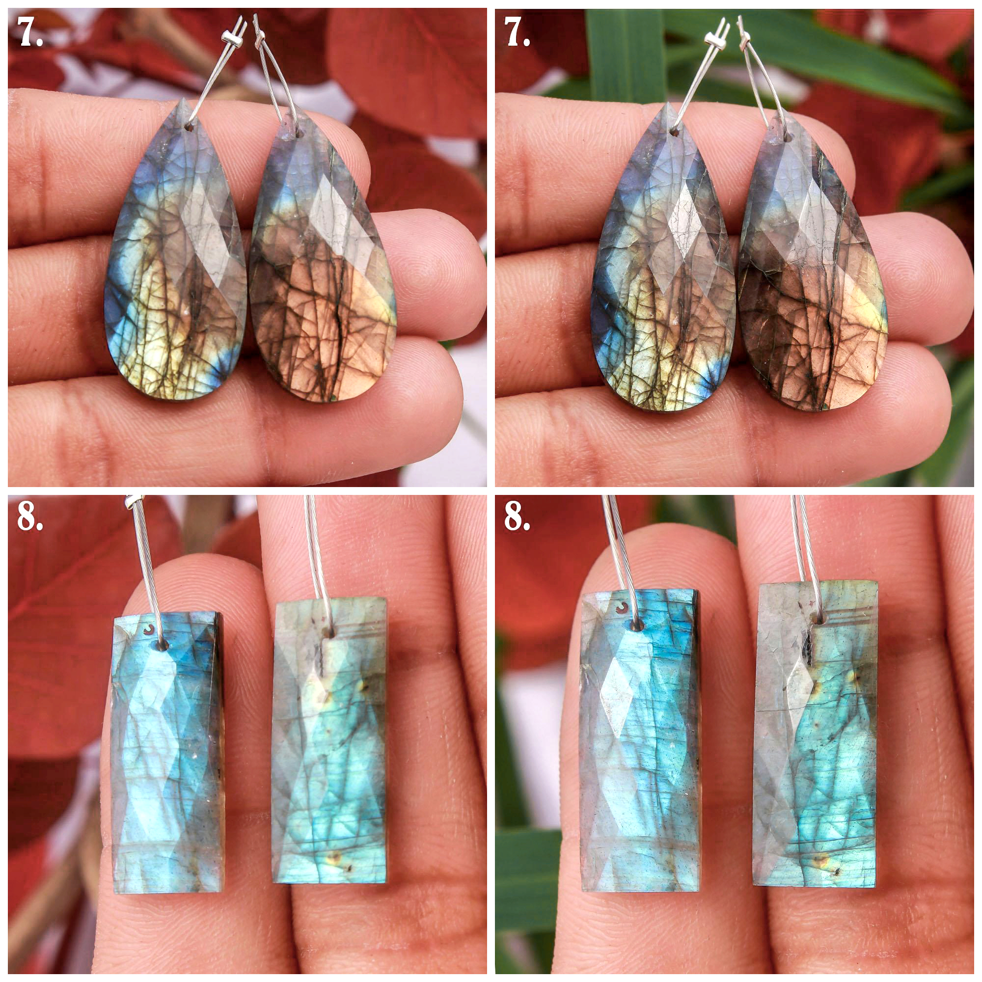 Natural Faceted Labradorite Front To Back Drilled Earring Pair Loose Gemstone