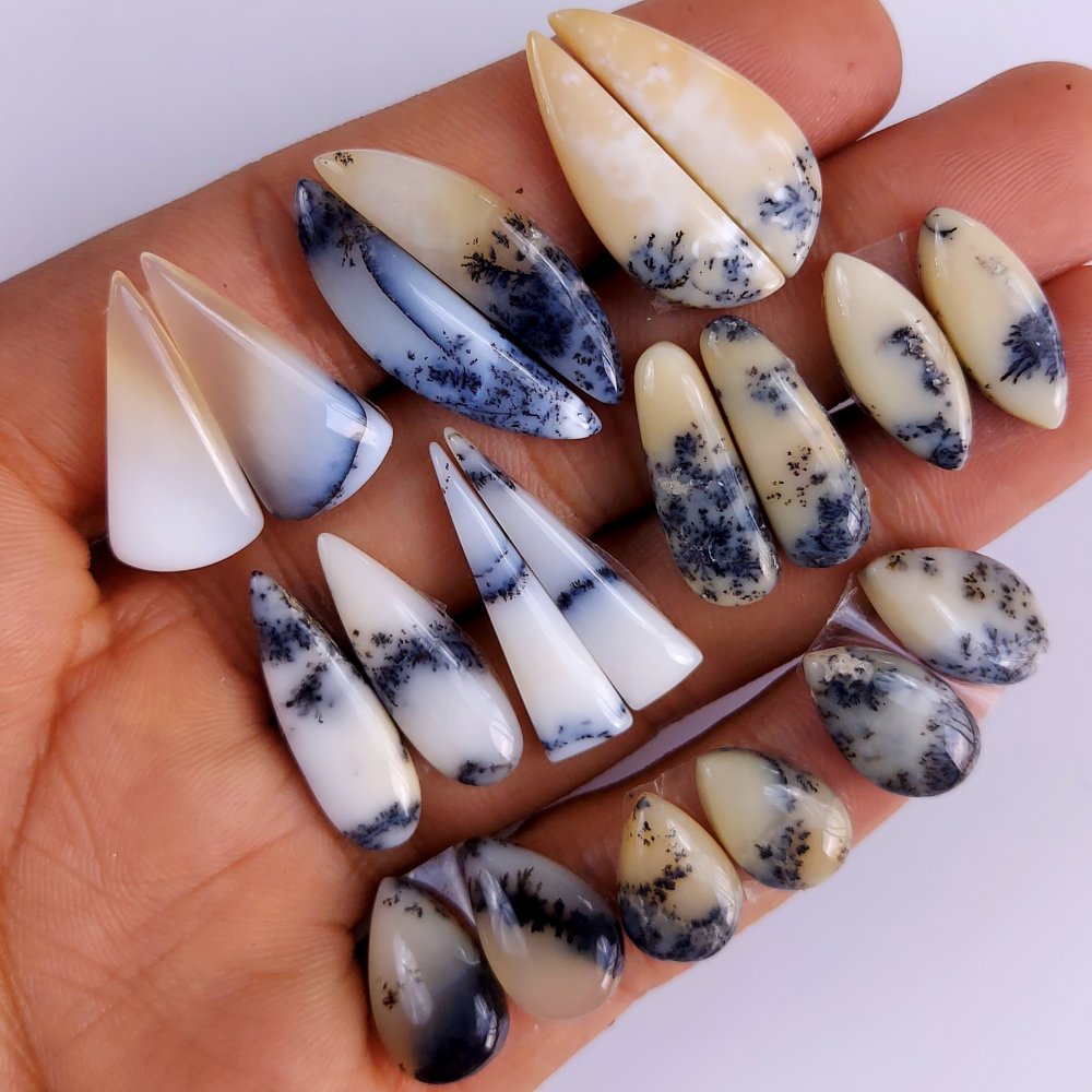 10Pair 95Cts  Natural Dendrite Opal Gemstone Black White Design Dendrite Opal Cabochon Flat Back Dendrite Opal Stone Both Side Polished Dendrite Opal Stone Pair Lot 27x14 18x16mm#805
