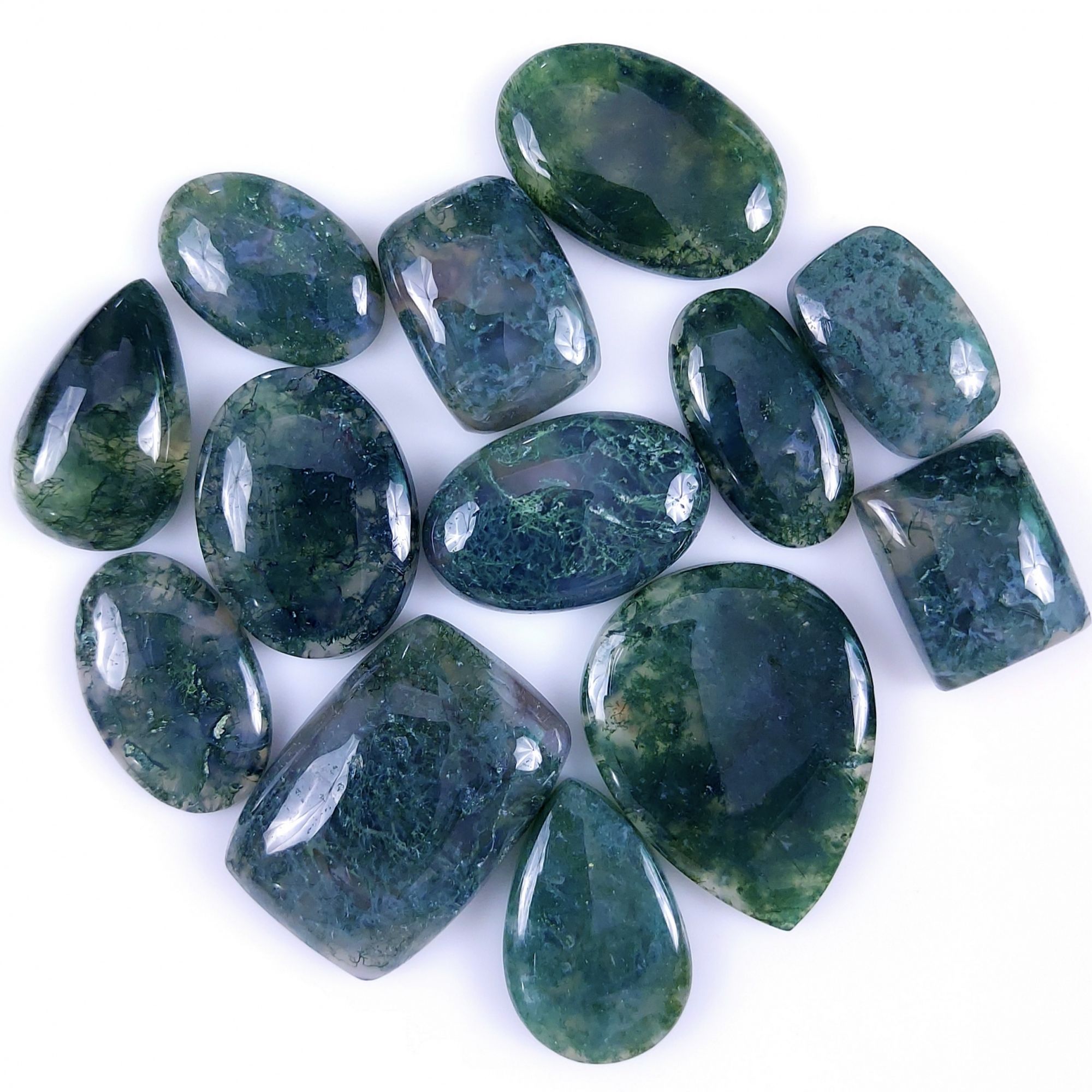 16Pcs 176Cts Natural Green Moss Agate Cabochon Lots Mixed Shapes And Sizes Moss Agate loose gemstone Cabochon Wholesale Lot 22x15 15x10mm #8082