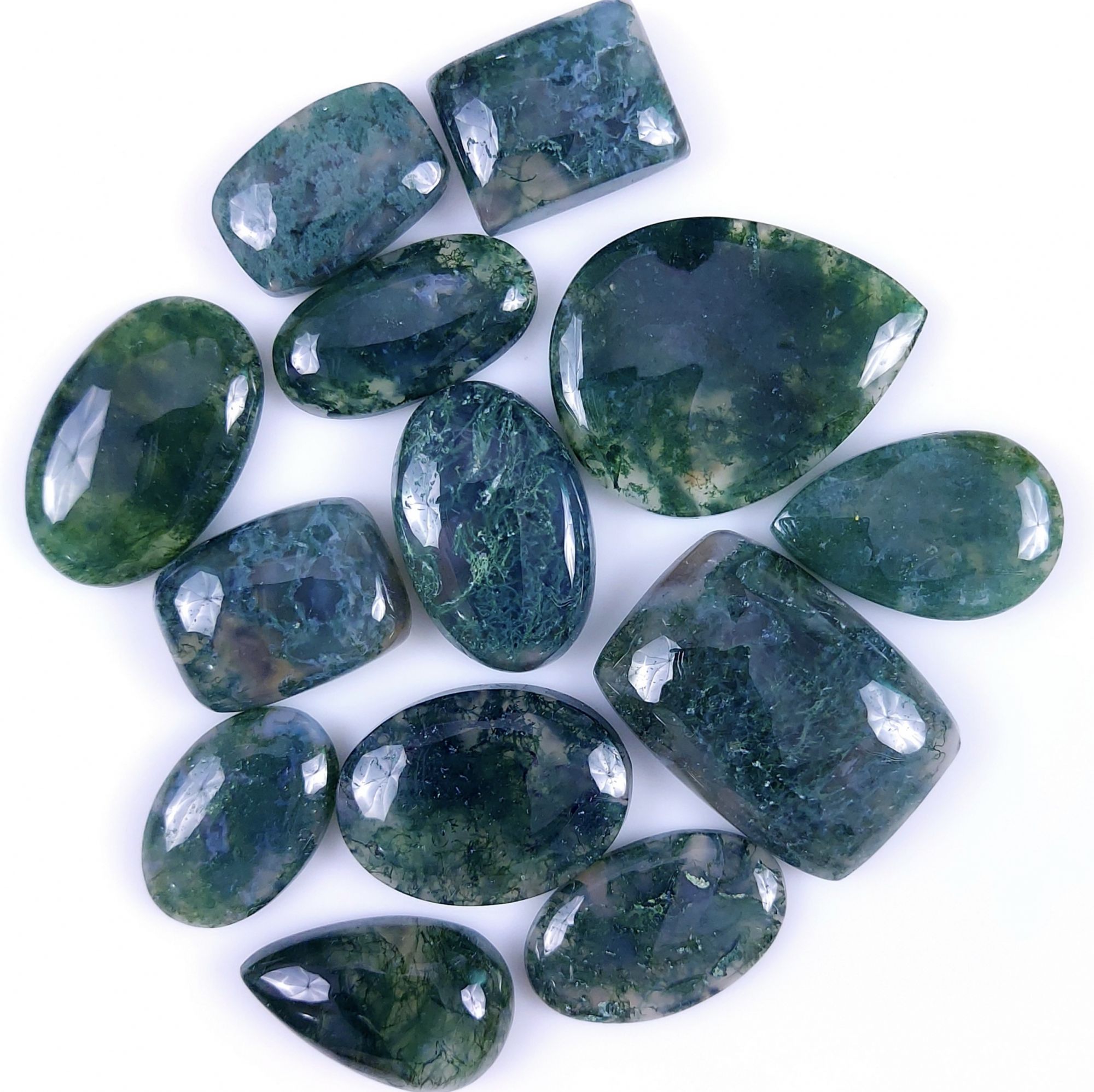 16Pcs 176Cts Natural Green Moss Agate Cabochon Lots Mixed Shapes And Sizes Moss Agate loose gemstone Cabochon Wholesale Lot 22x15 15x10mm #8082