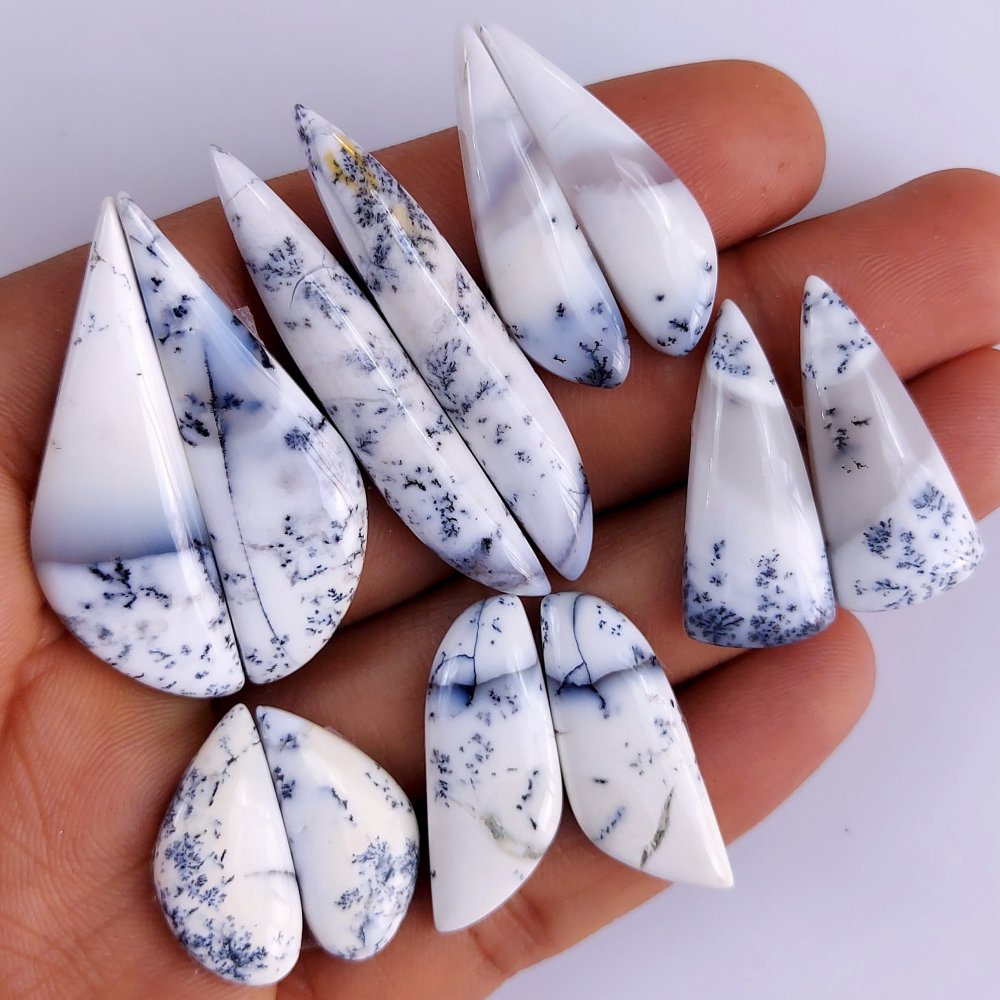 6Pair 154Cts  Natural Dendrite Opal Gemstone Black White Design Dendrite Opal Cabochon Flat Back Dendrite Opal Stone Both Side Polished Dendrite Opal Stone Pair Lot 45x16 22x22 mm#810