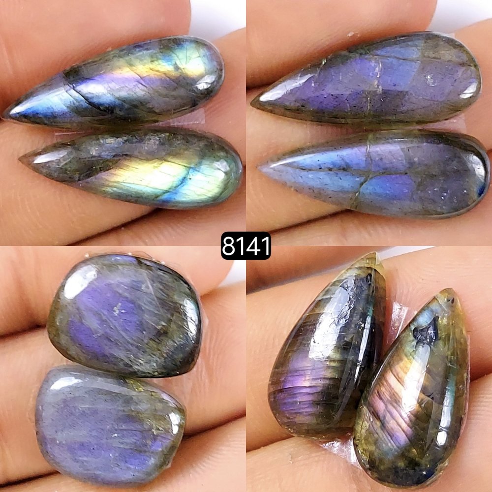 4Pair 85Cts Natural Multi Fire Labradorite Gemstone Earrings Labradorite Jewelry Cabochon Matching Pair Front To Back Drill Earring Birthday Gift 27x10 18x14mm #8141