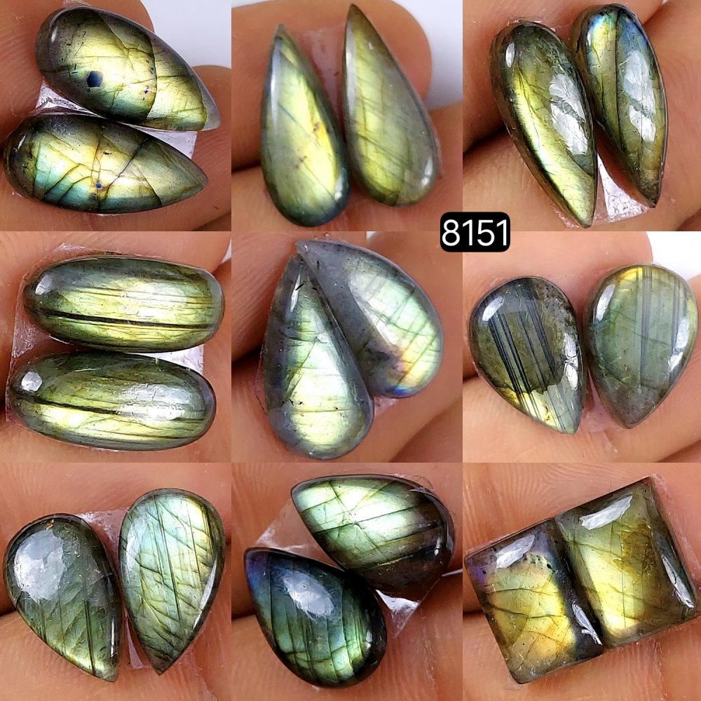 9Pair 115Cts Natural Multi Fire Labradorite Gemstone Earrings Labradorite Jewelry Cabochon Matching Pair Front To Back Drill Earring Birthday Gift 22x9 14x10mm #R-8151