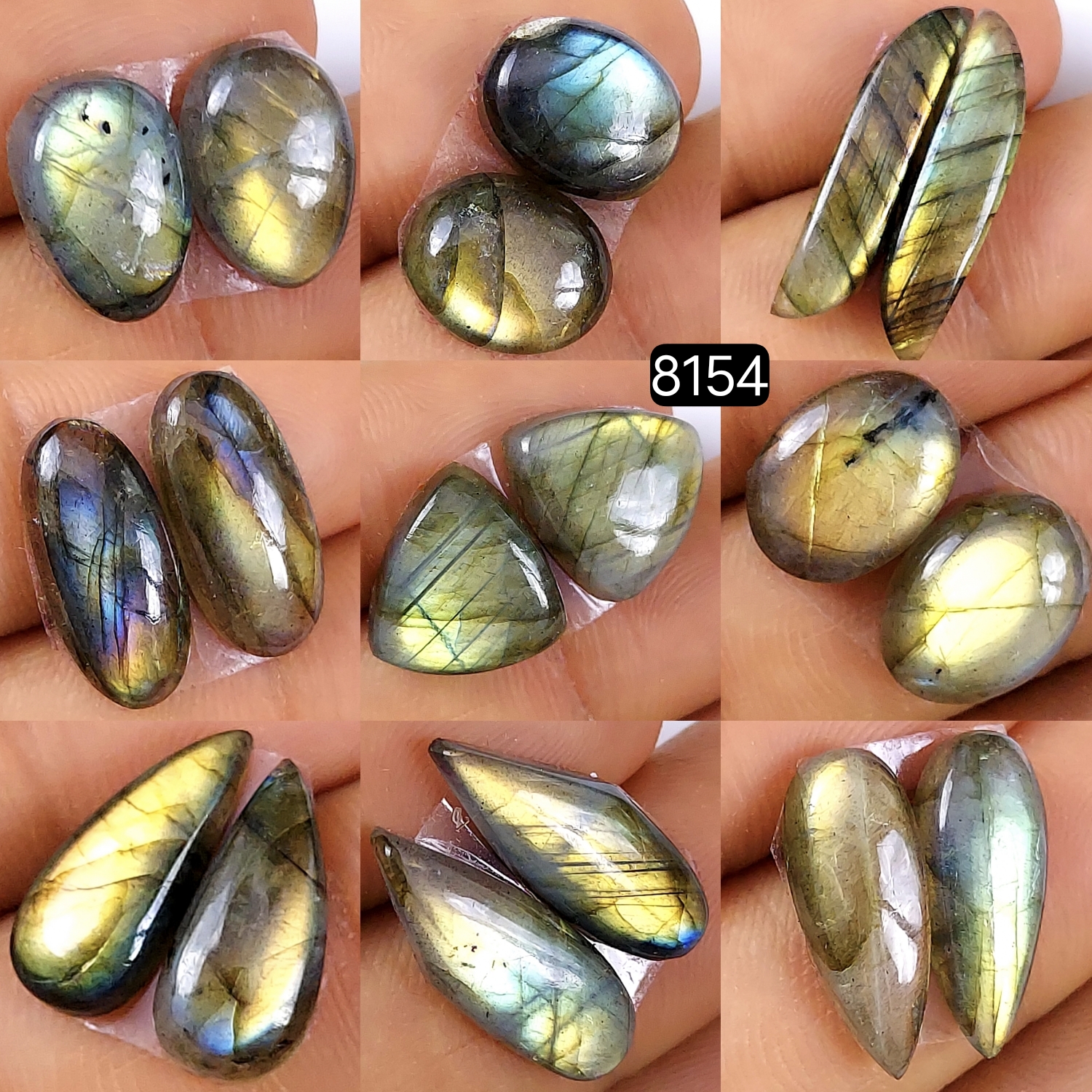 9Pair 114Cts Natural Multi Fire Labradorite Gemstone Earrings Labradorite Jewelry Cabochon Matching Pair Front To Back Drill Earring Birthday Gift 25x6 14x10mm R-8154
