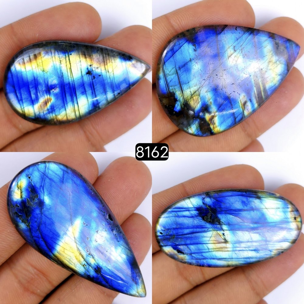 4Pcs 268Cts Labradorite Cabochon Multifire Healing Crystal For Jewelry Supplies, Labradorite Necklace Handmade Wire Wrapped Gemstone Pendant 52x23 42x24mm#8162