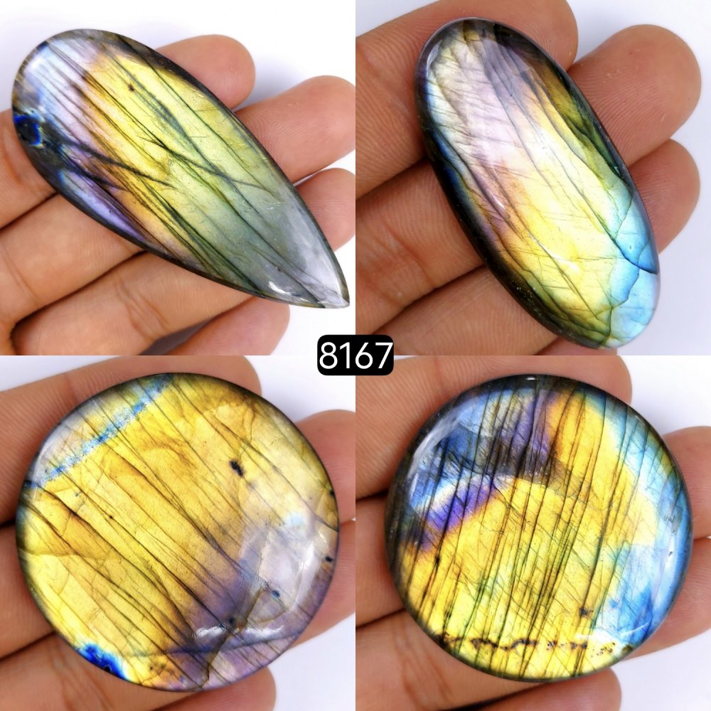 4Pcs 397Cts Labradorite Cabochon Multifire Healing Crystal For Jewelry Supplies, Labradorite Necklace Handmade Wire Wrapped Gemstone Pendant 72x30 40x40mm#8167