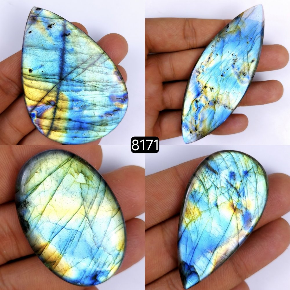 4Pcs 497Cts Labradorite Cabochon Multifire Healing Crystal For Jewelry Supplies, Labradorite Necklace Handmade Wire Wrapped Gemstone Pendant 70x48 40x26mm#8171