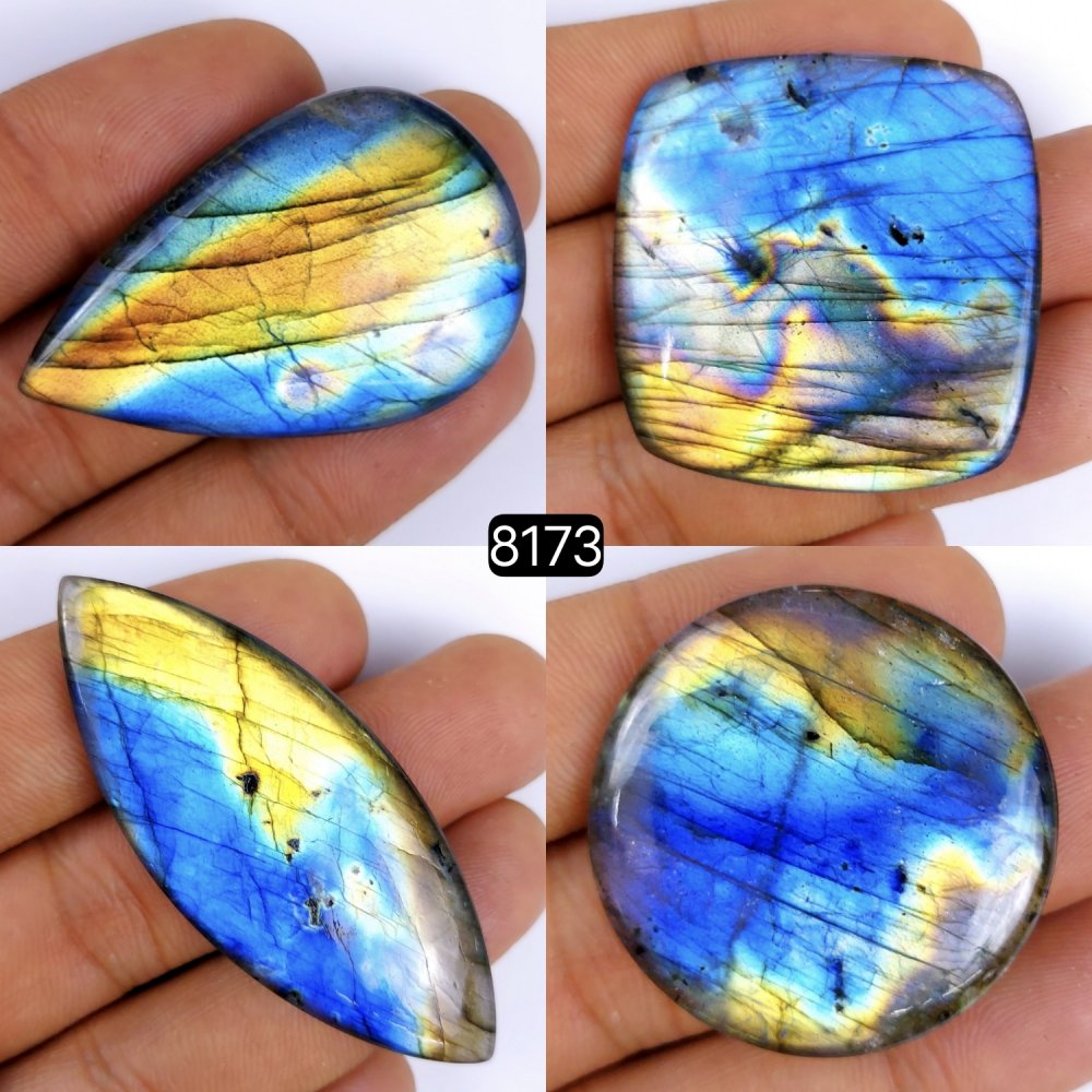4Pcs 252Cts Labradorite Cabochon Multifire Healing Crystal For Jewelry Supplies, Labradorite Necklace Handmade Wire Wrapped Gemstone Pendant 57x21 32x32mm#8173