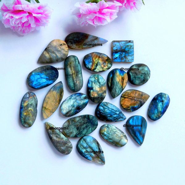 20 Pcs. 279Cts. Natural Labradorite Druzy Mix Shape Cabochon Loose Gemstone Lot Size 29X12 16x15mm.