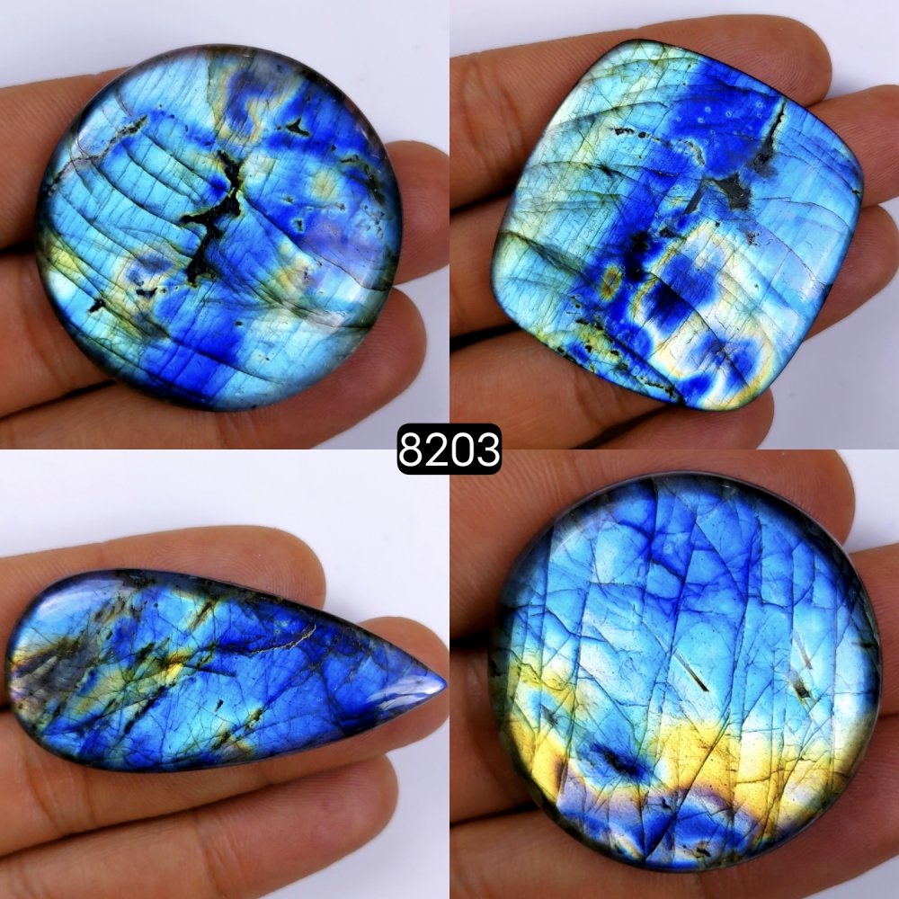 4Pcs 336Cts Labradorite Cabochon Multifire Healing Crystal For Jewelry Supplies, Labradorite Necklace Handmade Wire Wrapped Gemstone Pendant 43x43 34x34mm#8203
