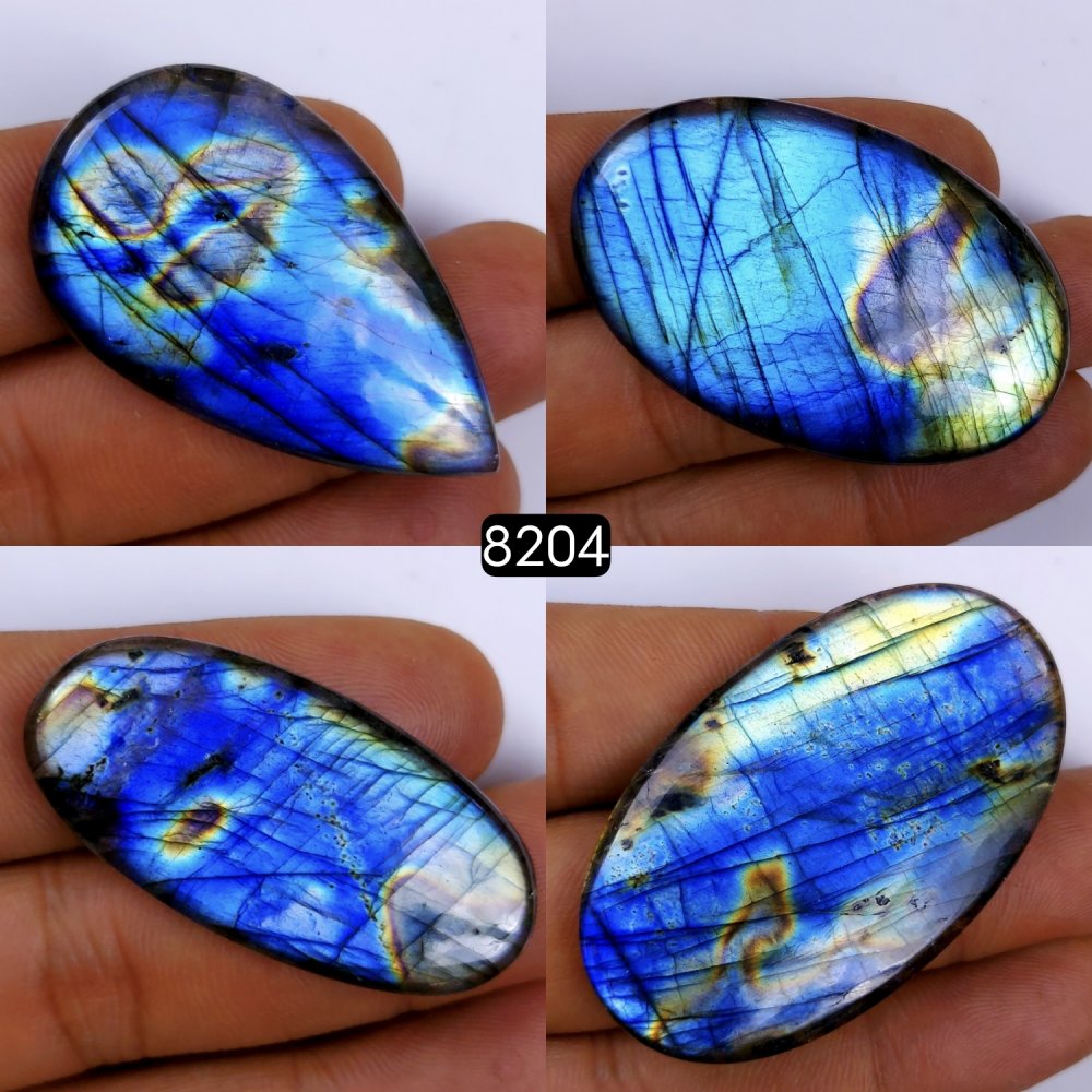 4Pcs 279Cts Labradorite Cabochon Multifire Healing Crystal For Jewelry Supplies, Labradorite Necklace Handmade Wire Wrapped Gemstone Pendant 48x28 40x22mm#8204