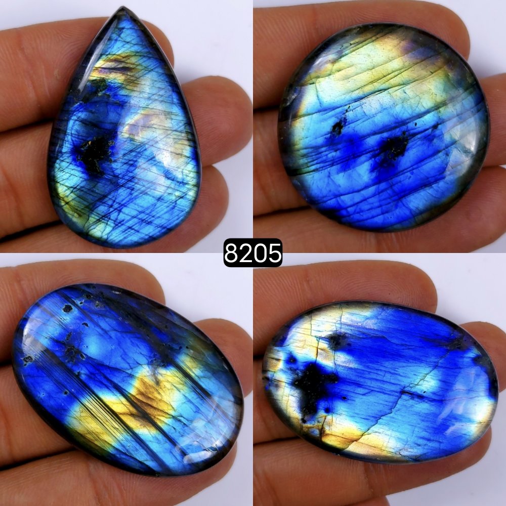 4Pcs 287Cts Labradorite Cabochon Multifire Healing Crystal For Jewelry Supplies, Labradorite Necklace Handmade Wire Wrapped Gemstone Pendant 45x28 38x25mm#8205
