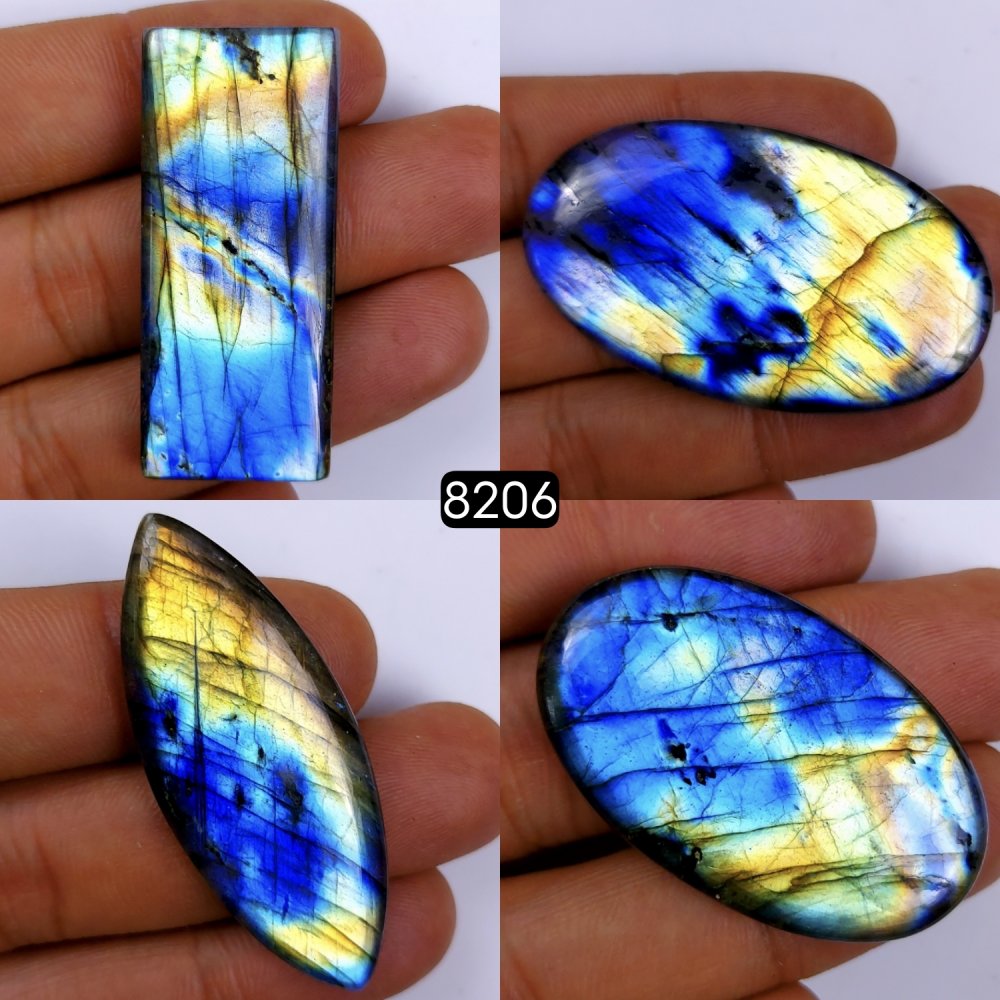 4Pcs 257Cts Labradorite Cabochon Multifire Healing Crystal For Jewelry Supplies, Labradorite Necklace Handmade Wire Wrapped Gemstone Pendant 52x28 38x22mm#8206
