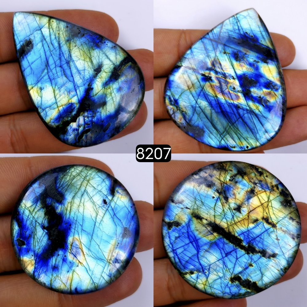 4Pcs 519Cts Labradorite Cabochon Multifire Healing Crystal For Jewelry Supplies, Labradorite Necklace Handmade Wire Wrapped Gemstone Pendant 58x48 35x35mm#8207