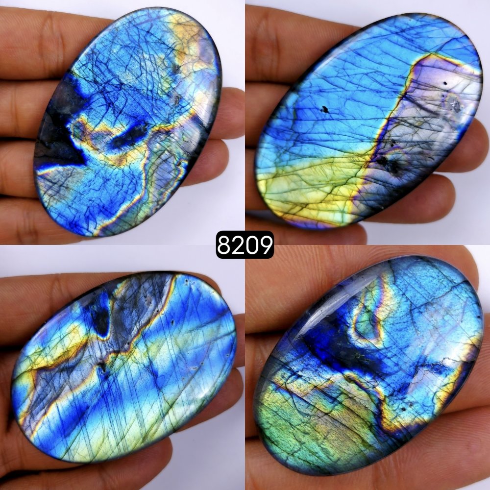 4Pcs 627Cts Labradorite Cabochon Multifire Healing Crystal For Jewelry Supplies, Labradorite Necklace Handmade Wire Wrapped Gemstone Pendant 68x44 39x24mm#8209