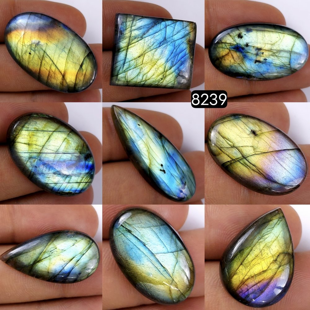 9Pcs 265Cts Natural Labradorite Cabochon Multifire Healing Crystal For Jewelry Supplies, Labradorite Necklace Handmade Wire Wrapped Gemstone Pendant 33x18 21x13mm#R- 8239