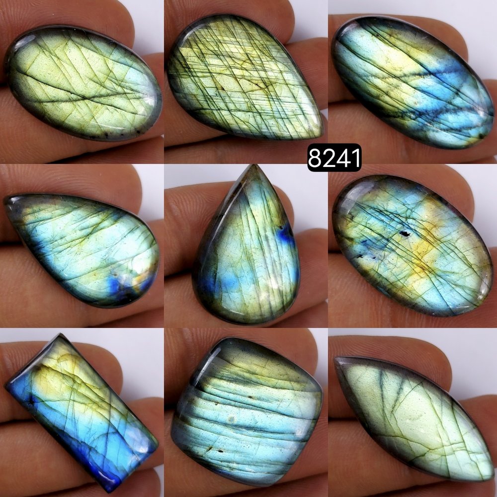 9Pcs 286Cts Natural Labradorite Cabochon Multifire Healing Crystal For Jewelry Supplies, Labradorite Necklace Handmade Wire Wrapped Gemstone Pendant 34x20 25x14mm#R-8241