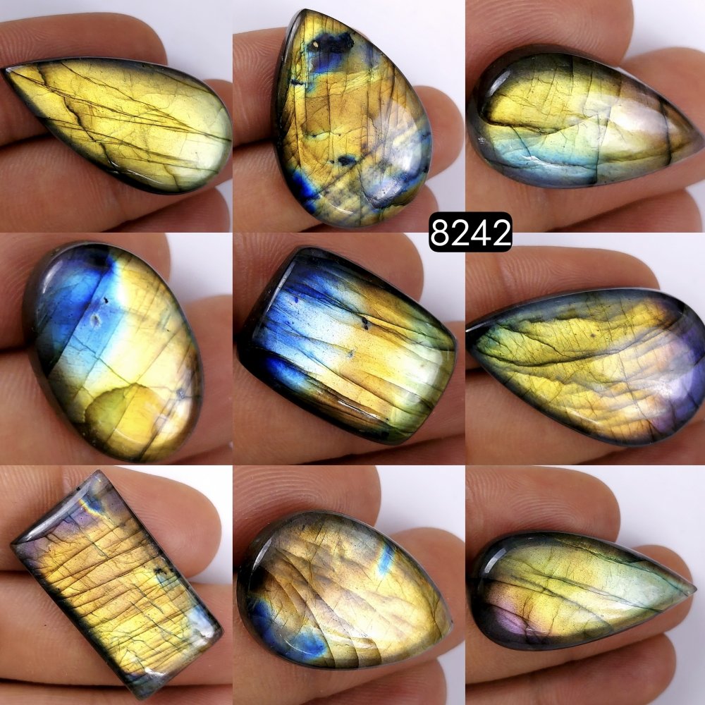 9Pcs 287Cts Natural Labradorite Cabochon Multifire Healing Crystal For Jewelry Supplies, Labradorite Necklace Handmade Wire Wrapped Gemstone Pendant 33x22 21x12mm#R-8242