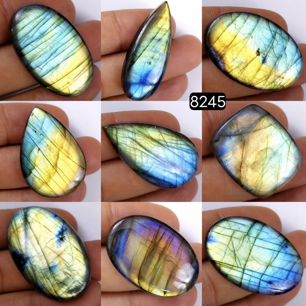 9Pcs 441Cts Natural Labradorite Cabochon Multifire Healing Crystal For Jewelry Supplies, Labradorite Necklace Handmade Wire Wrapped Gemstone Pendant 38x24 24x20mm#R-8245