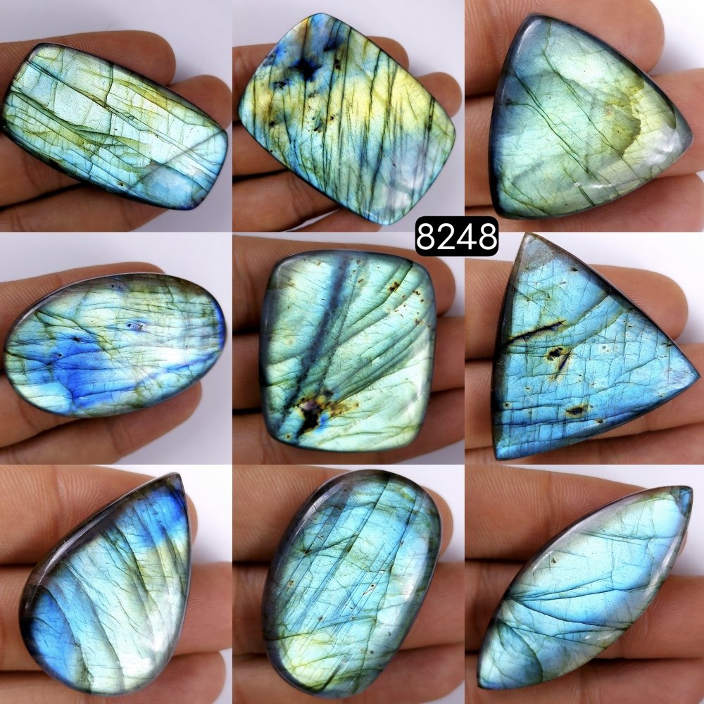 9Pcs 749Cts Natural Labradorite Cabochon Multifire Healing Crystal For Jewelry Supplies, Labradorite Necklace Handmade Wire Wrapped Gemstone Pendant 56x38 26x26mm