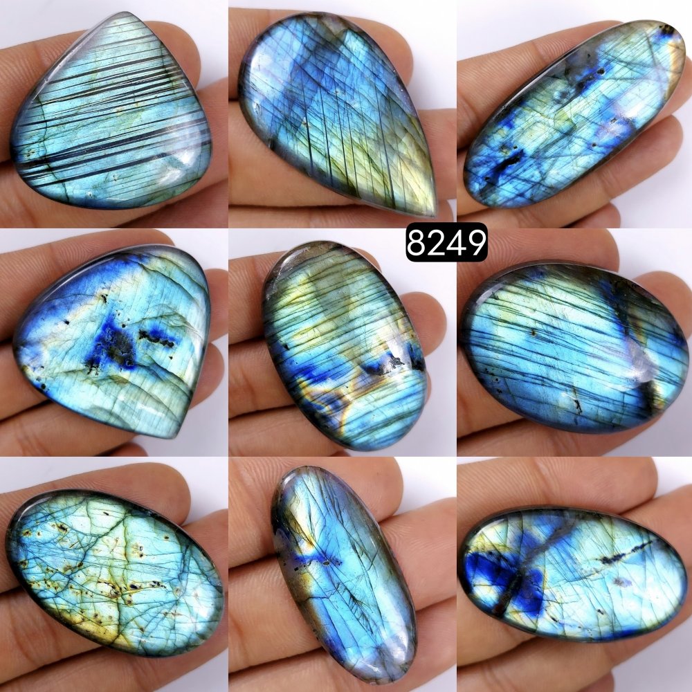 9Pcs 635Cts Natural Labradorite Cabochon Multifire Healing Crystal For Jewelry Supplies, Labradorite Necklace Handmade Wire Wrapped Gemstone Pendant 60x25 28x28mm