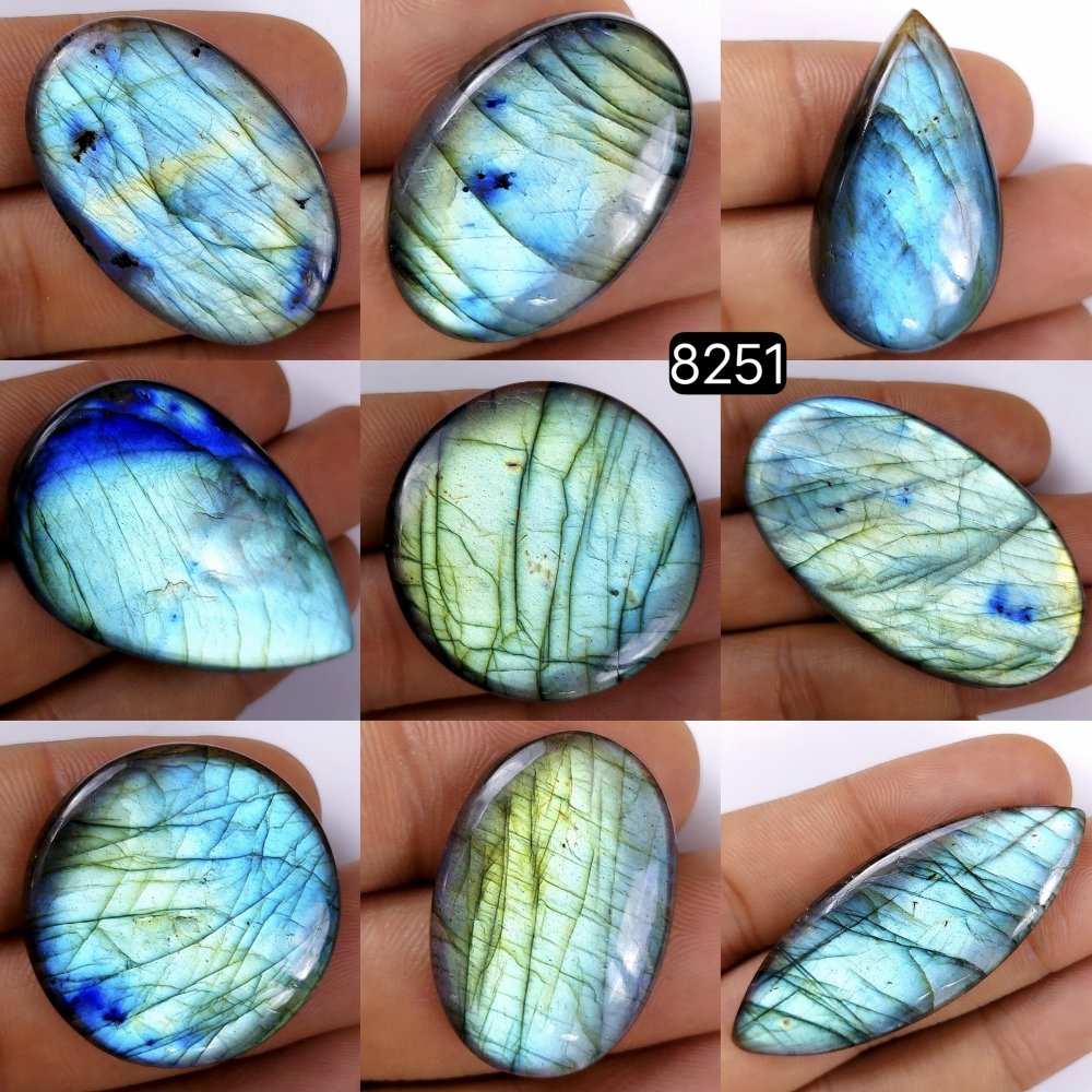 9Pcs 453Cts Natural Labradorite Cabochon Multifire Healing Crystal For Jewelry Supplies, Labradorite Necklace Handmade Wire Wrapped Gemstone Pendant 48x26 25x16mm