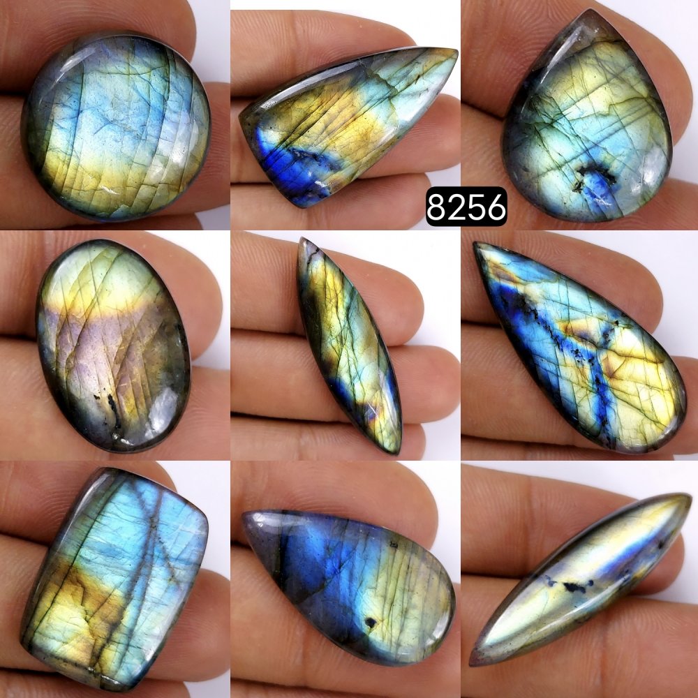 9Pcs 264Cts Natural Labradorite Cabochon Multifire Healing Crystal For Jewelry Supplies, Labradorite Necklace Handmade Wire Wrapped Gemstone Pendant 40x20 20x15mm
