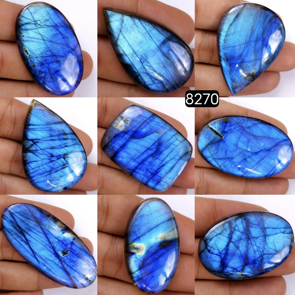 9Pcs 702Cts Natural Labradorite Cabochon Multifire Healing Crystal For Jewelry Supplies, Labradorite Necklace Handmade Wire Wrapped Gemstone Pendant 61x25 38x20mm