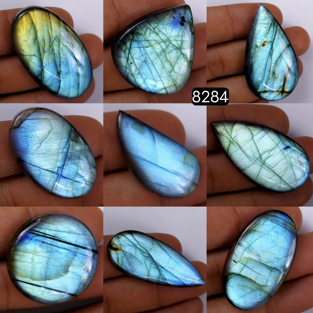 9Pcs 386Cts Natural Labradorite Cabochon Multifire Lot For Jewelry Making, Labradorite Necklace Handmade Wire Wrapped Loose Gemstone 47x23 27x12mm