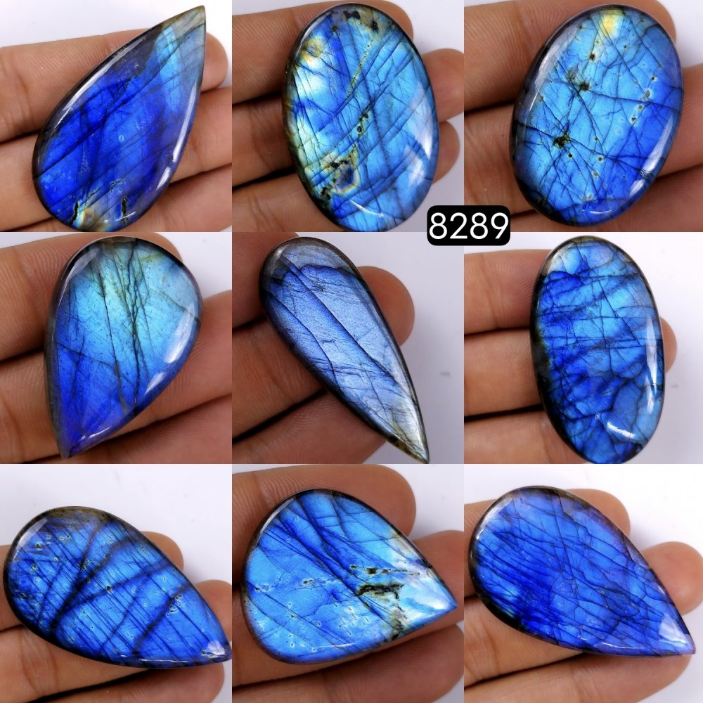 9Pcs 590Cts Natural Labradorite Cabochon Multifire Lot For Jewelry Making, Labradorite Necklace Handmade Wire Wrapped Loose Gemstone 52x28 32x25mm