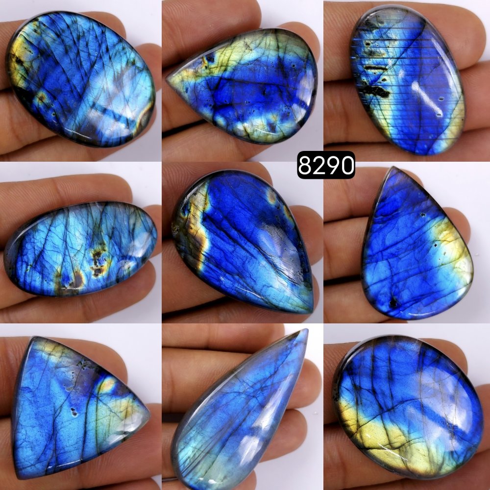 9Pcs 566Cts Natural Labradorite Cabochon Multifire Lot For Jewelry Making, Labradorite Necklace Handmade Wire Wrapped Loose Gemstone 53x23 25x25mm