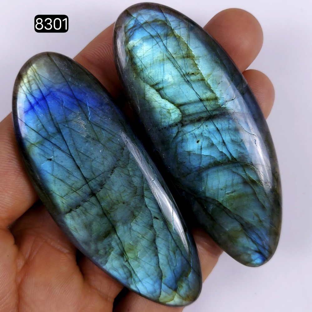 Natural Labradorite Cabochon Multifire Loose Gemstone Pairs For Jewelry Making 317Cts 76x28mm#8301
