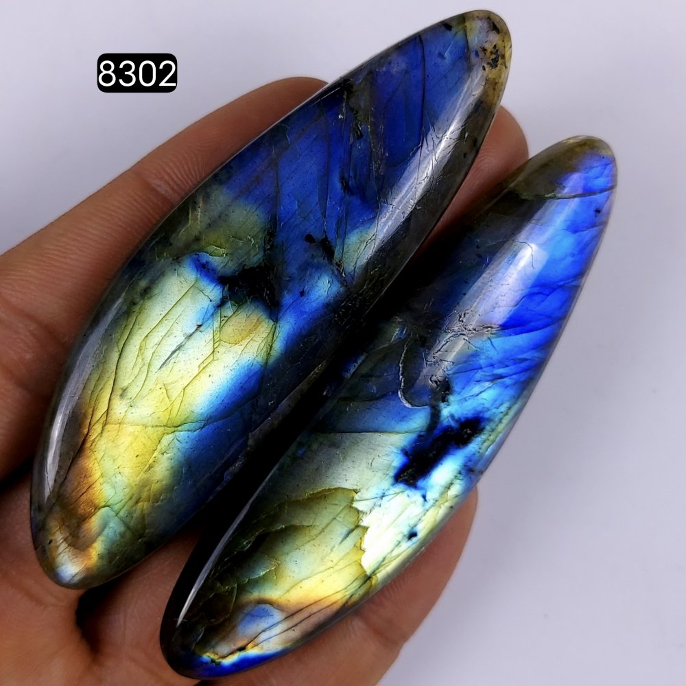 Natural Labradorite Cabochon Multifire Loose Gemstone Pairs For Jewelry Making 290Cts 80x22mm#8302