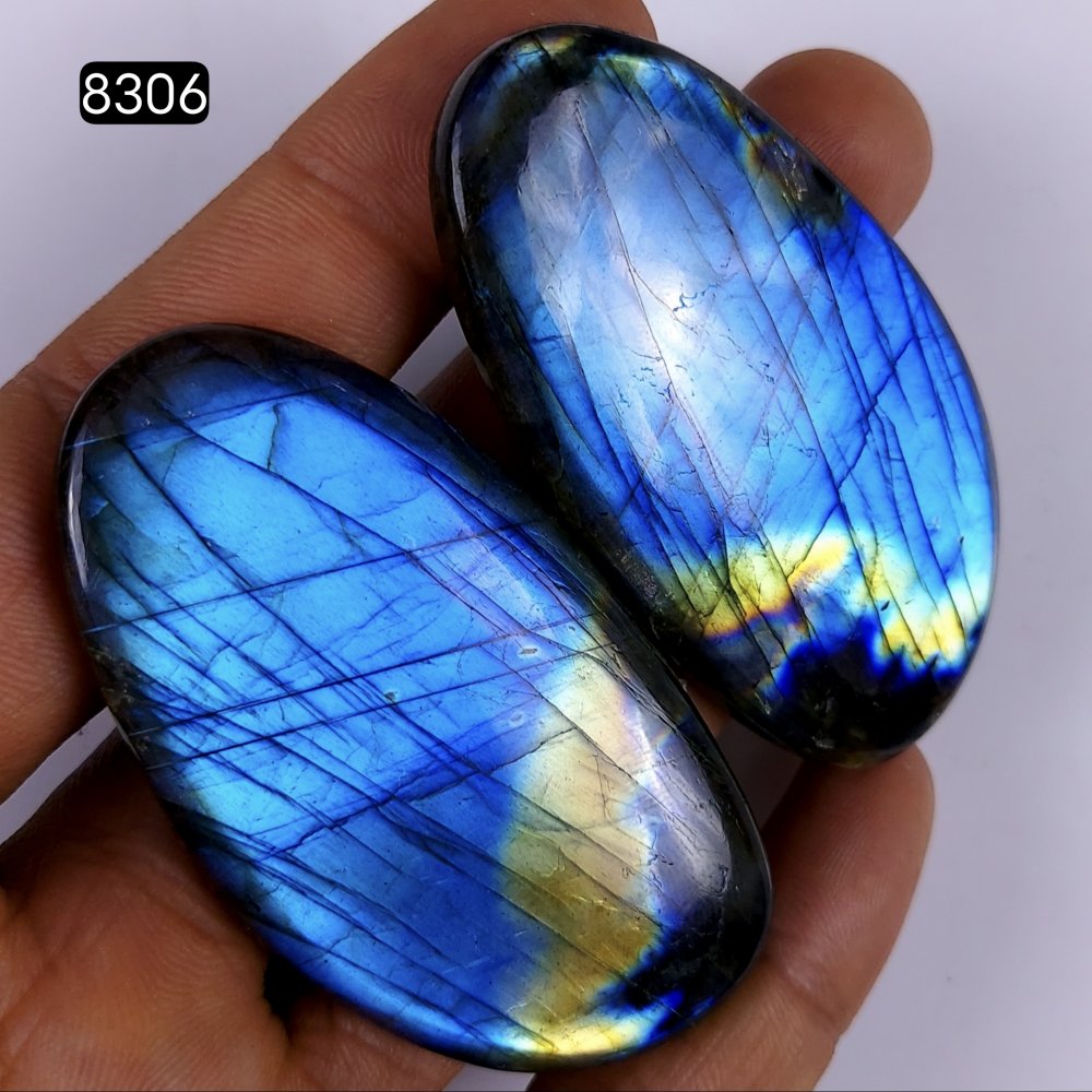 Natural Labradorite Cabochon Multifire Loose Gemstone Pairs For Jewelry Making 305Cts 62x32mm#8306