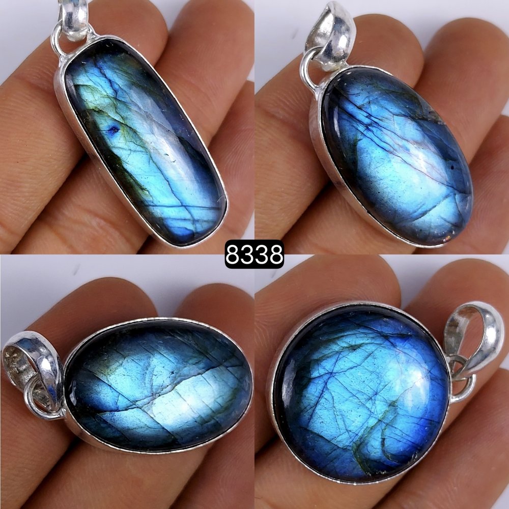4Pcs Lot 200Cts Natural Labradorite Silver Plated Bezel Pendants, Multi Fire single Loop Connector Labradorite Cabochon 42x16 25x25mm#8338