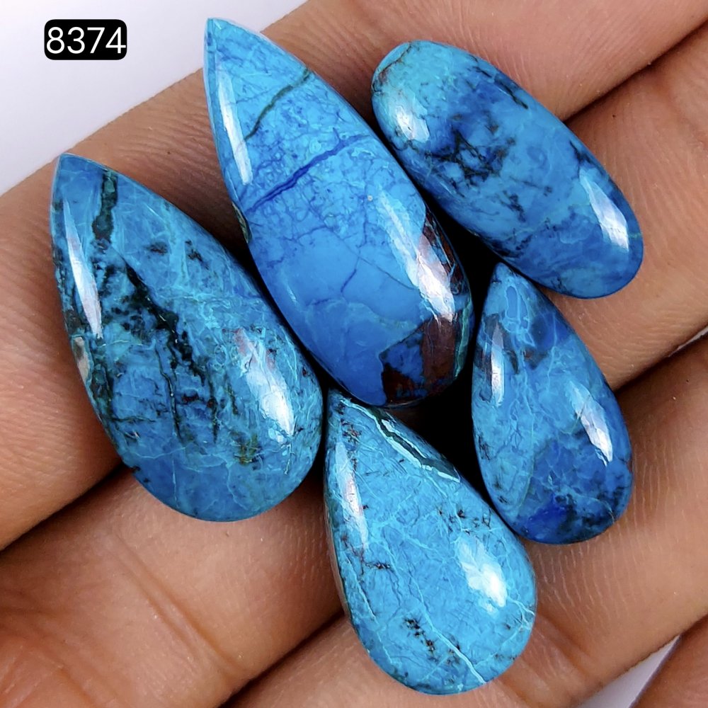 5Pcs Lot 77Cts Natural Green chrysocolla cabochon Lot Loose Gemstone For Handmade Jewelry Making 26x8 16x8mm#8374