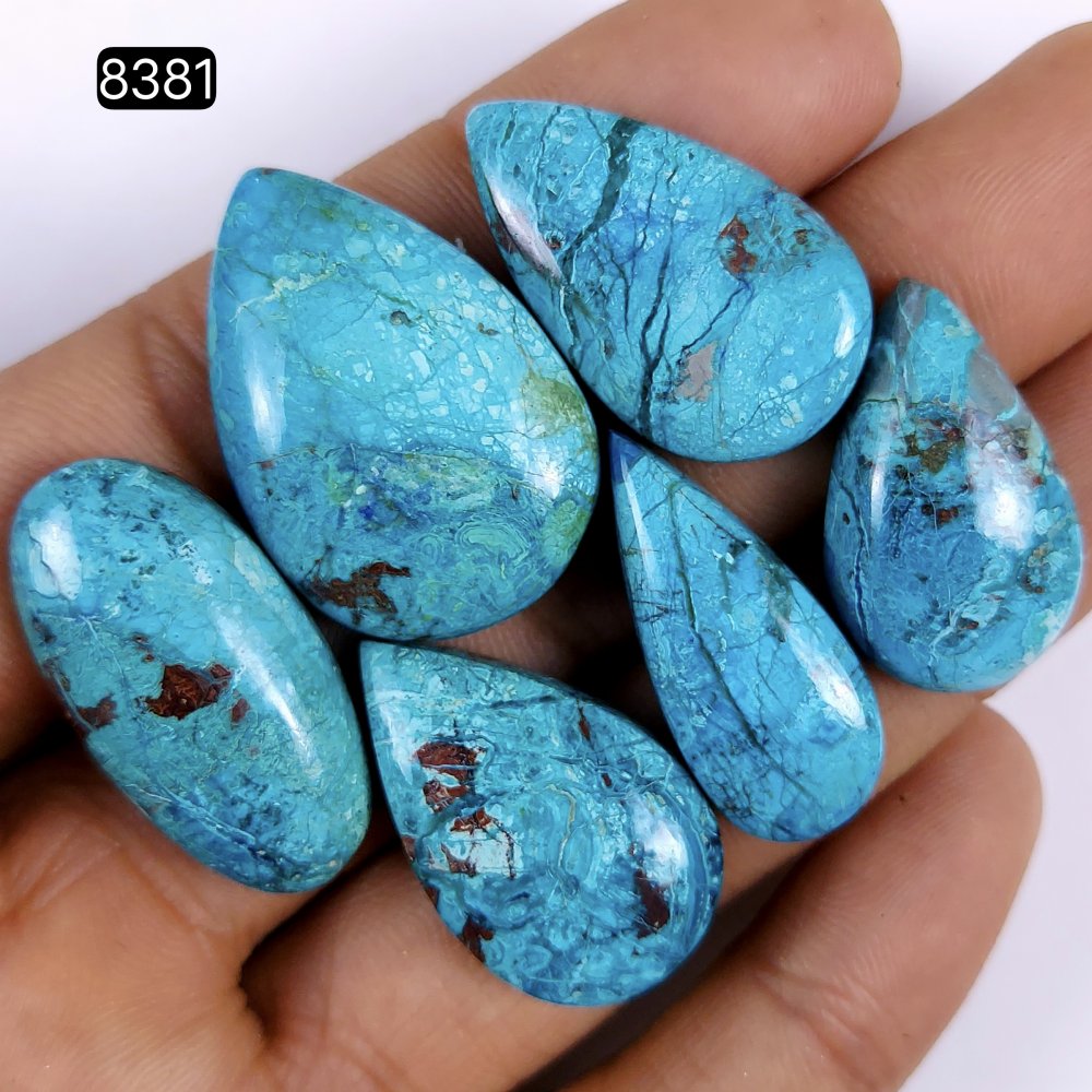 6Pcs Lot 143Cts Natural Green chrysocolla cabochon Lot Loose Gemstone For Handmade Jewelry Making 28x18 22x12mm#8381