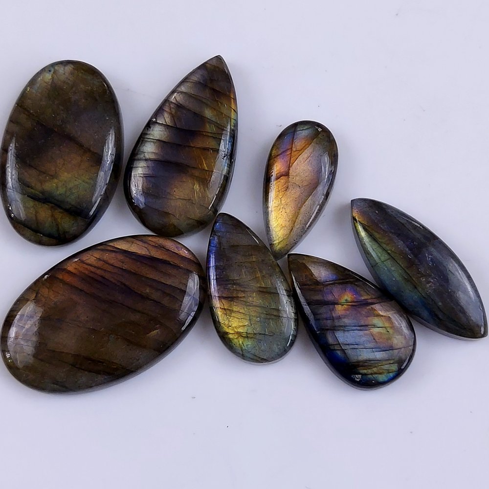 7Pcs 160Cts  Natural Labradorite Cabochon Multifire Labradorite Gemstone For Jewelry Making Loose Gemstone Cabochon For Crystal Energy Gift For Her 34x20 22x11 mm#840