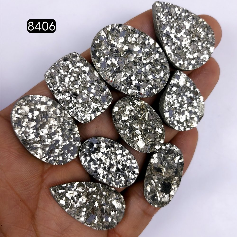 9Pcs Lot 397Cts Natural Pyrite Druzy cabochon Lot Loose Gemstone For Handmade Jewelry Making 29x21 21x15mm#8406
