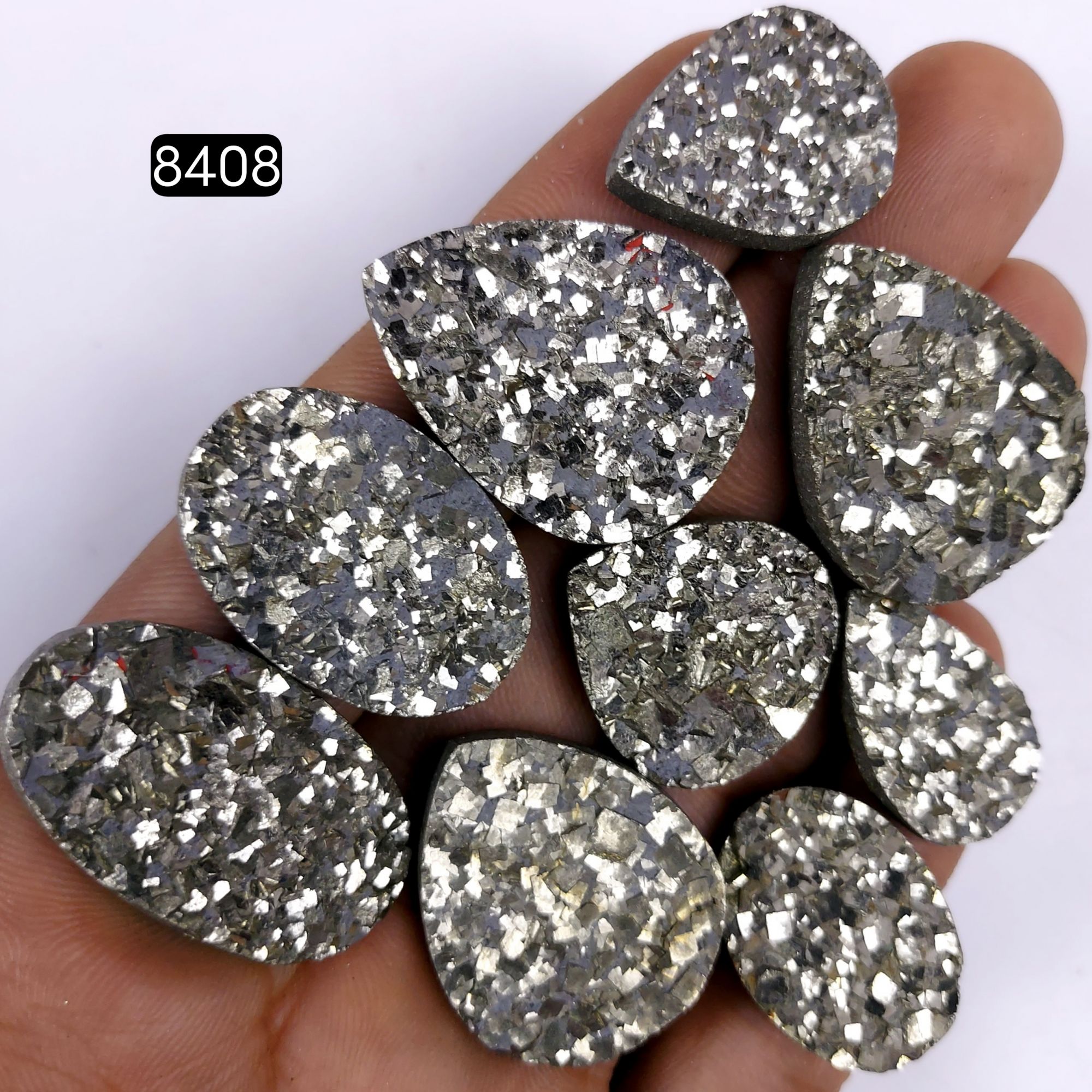 9Pcs Lot 456Cts Natural Pyrite Druzy cabochon Lot Loose Gemstone For Handmade Jewelry Making 27x20 20x14mm8408