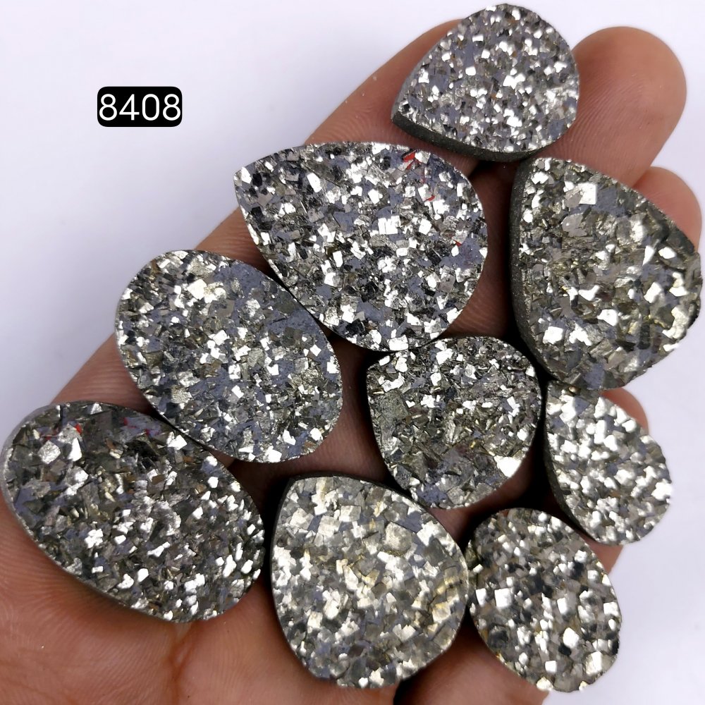 9Pcs Lot 456Cts Natural Pyrite Druzy cabochon Lot Loose Gemstone For Handmade Jewelry Making 27x20 20x14mm#8408