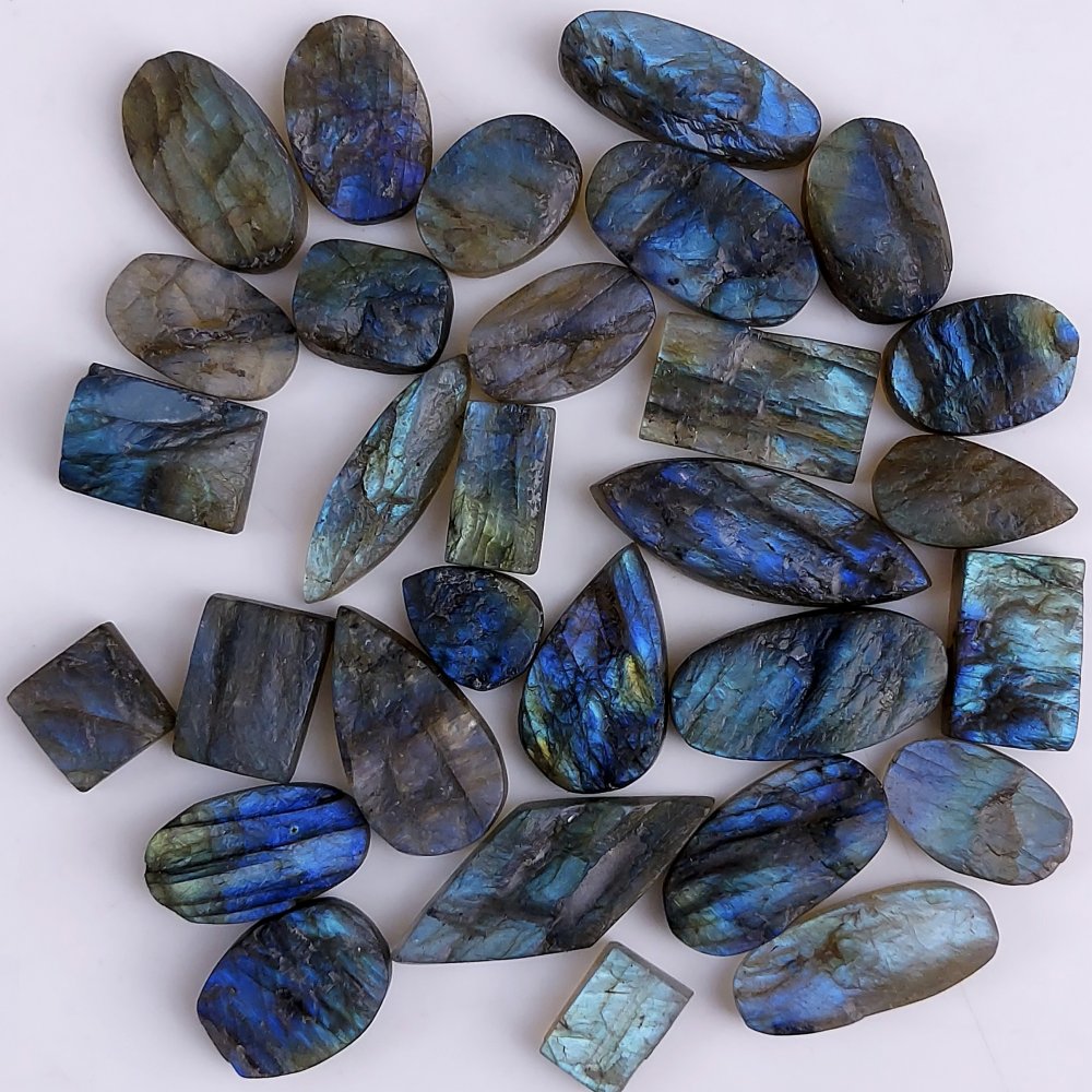 30Pcs 277Cts Natural Labradorite Druzy Cabochon Loose Gemstone Mix Shape And Size Labradorite Flat Back Unpolished Wholesale Lot 28x11 10x8mm #8520