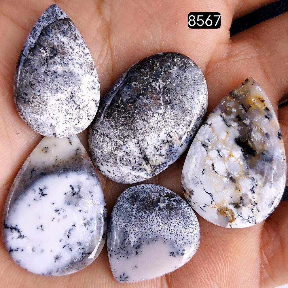 5Pcs 119Cts Dendrite Opal Gemstone Black White Design Dendrite Opal Cabochon, Flat Back Dendrite Opal Stone Both Side Polished Dendrite Opal Stone 34x22 23x22mm #8567