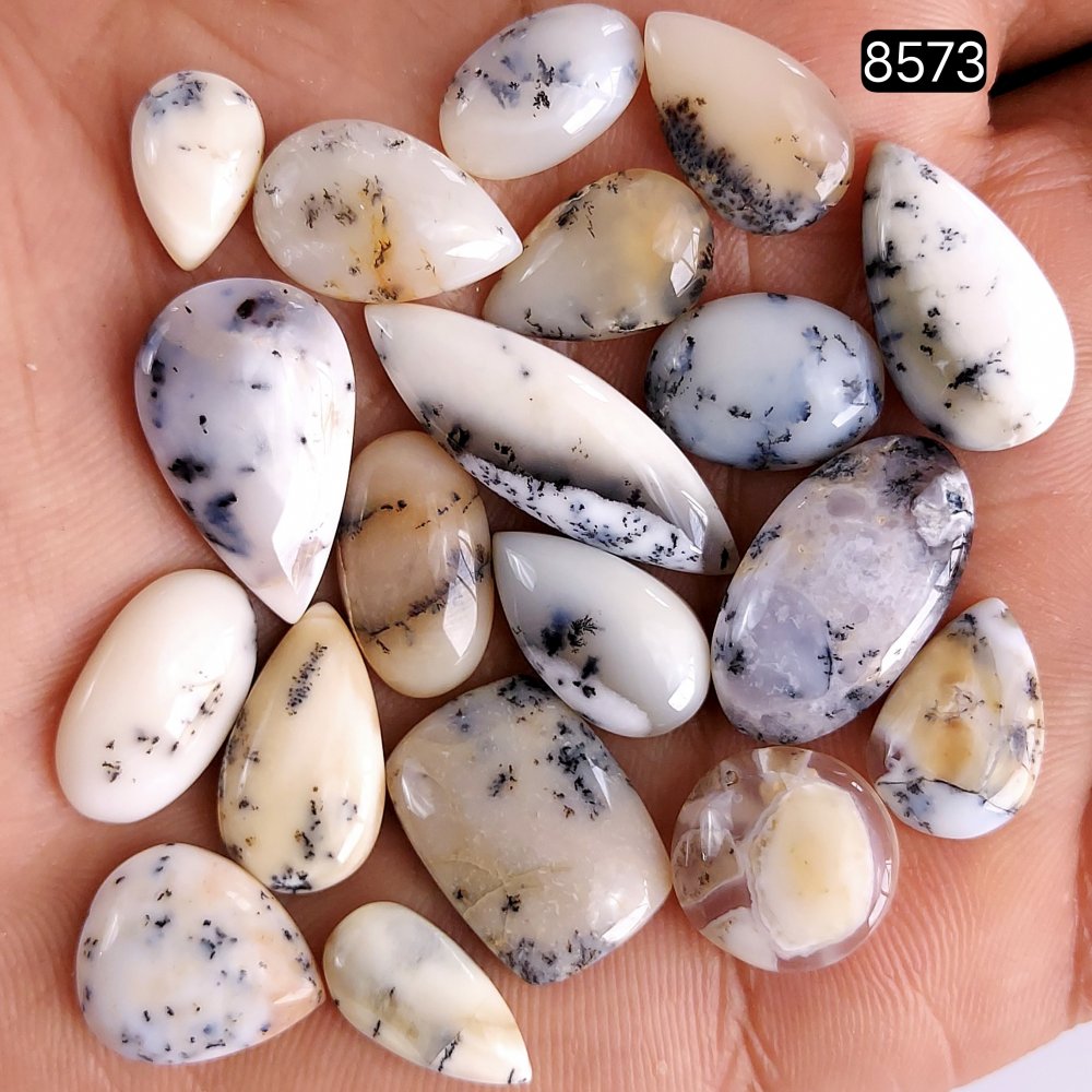 19Pcs 115Cts Dendrite Opal Gemstone Black White Design Dendrite Opal Cabochon, Flat Back Dendrite Opal Stone Both Side Polished Dendrite Opal Stone 22x13 14x8 mm #8573