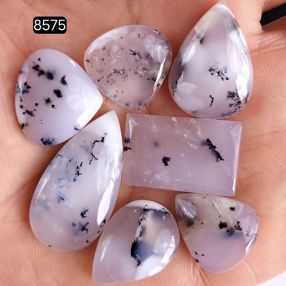 7Pcs 165Cts Dendrite Opal Gemstone Black White Design Dendrite Opal Cabochon, Flat Back Dendrite Opal Stone Both Side Polished Dendrite Opal Stone 36x19 20x20mm #8575