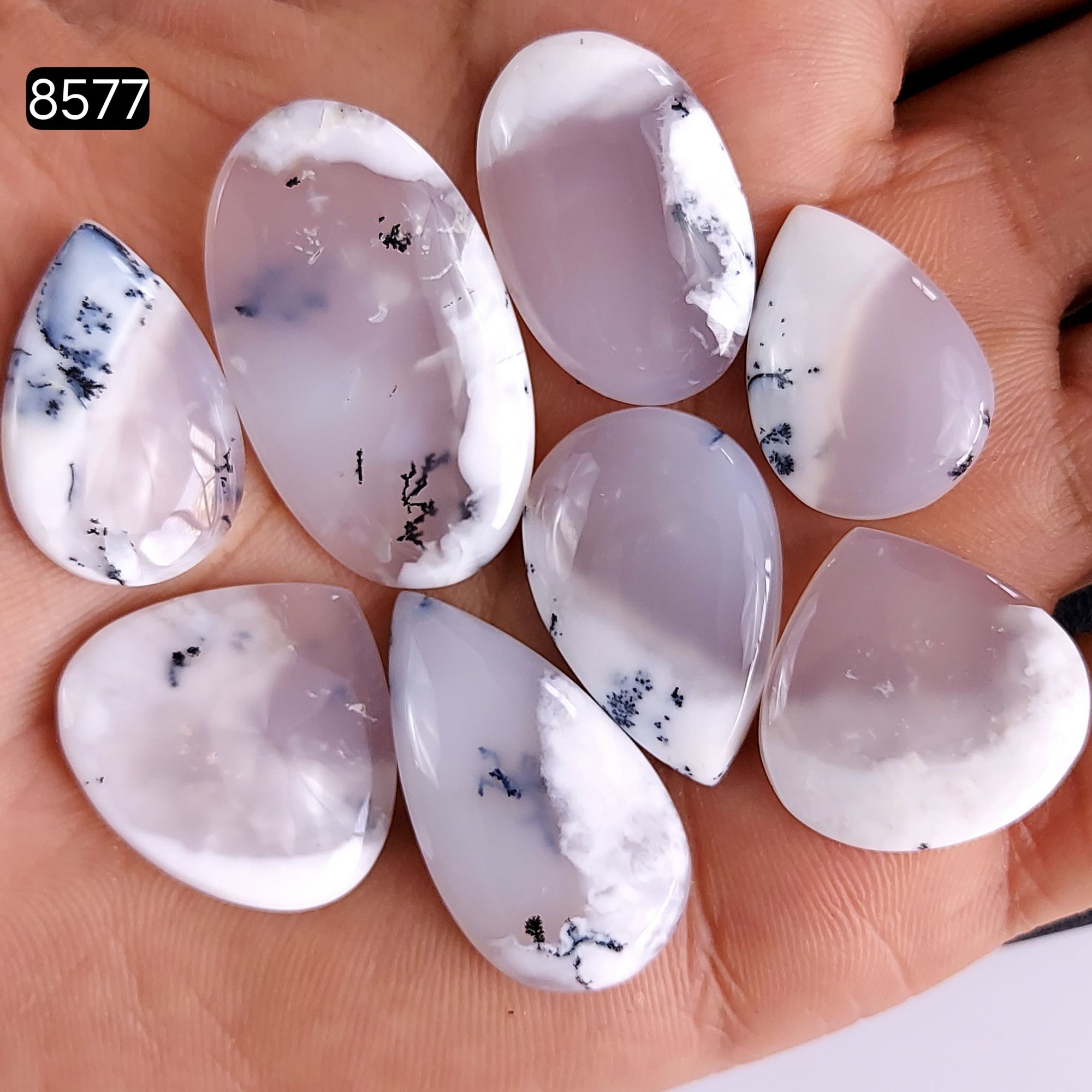 8Pcs 155Cts Dendrite Opal Gemstone Black White Design Dendrite Opal Cabochon Flat Back Dendrite Opal Stone Both Side Polished Dendrite Opal Stone 35x20 23x16 mm 8577