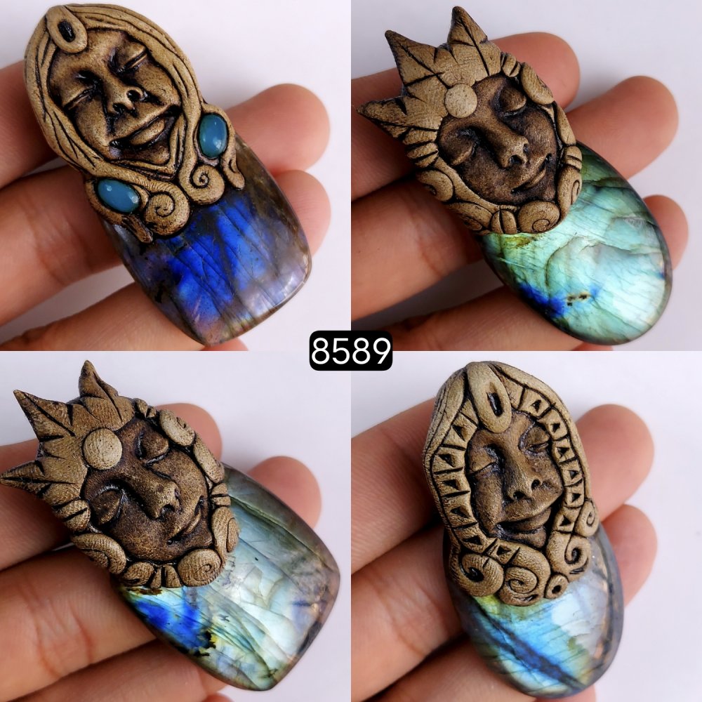 4Pcs 579Cts Natural Labradorite Polymer Clay Pendant Multi fire Labradorite Gemstone Pendant Crystal Clay Mix Shape And Size Lot65x22 56x25mm #8589