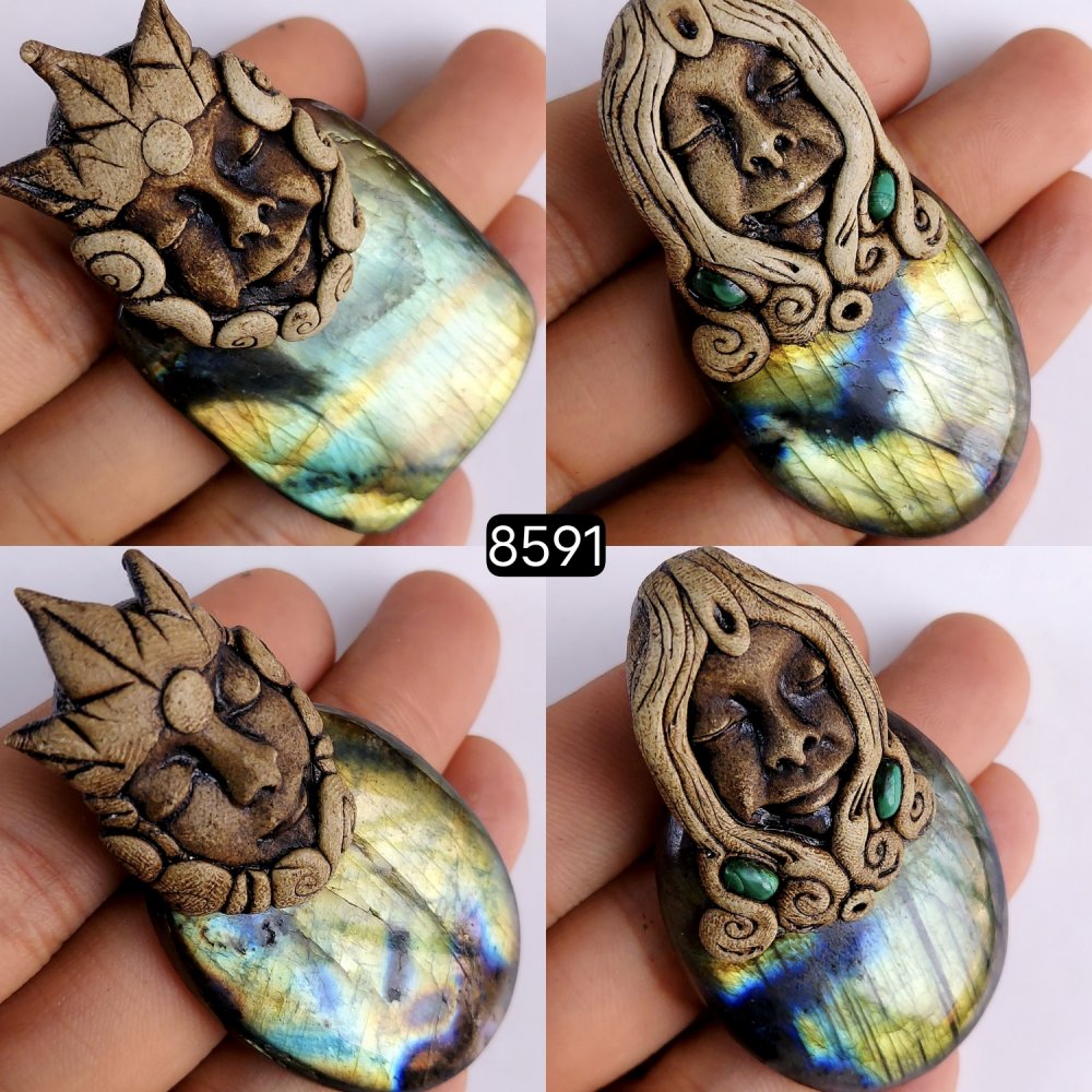 4Pcs 627Cts Natural Labradorite Polymer Clay Pendant Multi fire Labradorite Gemstone Pendant Crystal Clay Mix Shape And Size Lot66x33 60x35mm #8591