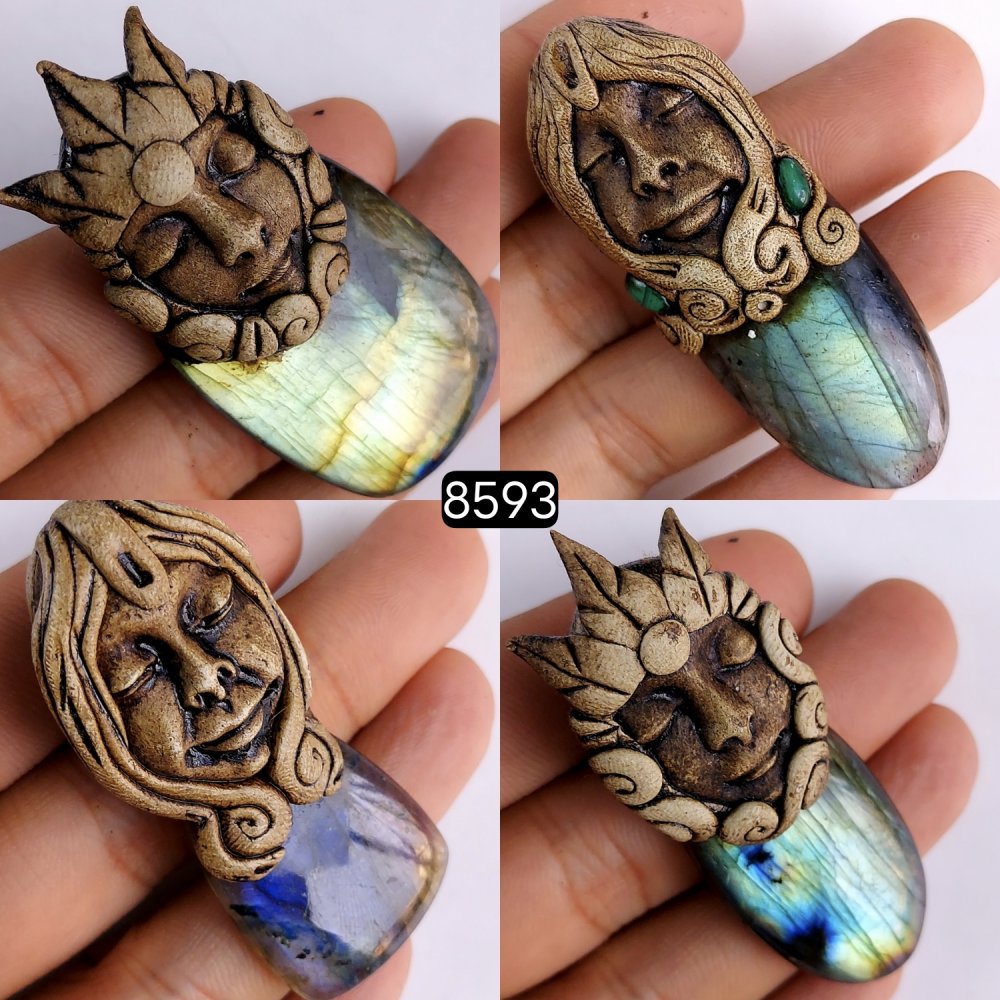 4Pcs 492Cts Natural Labradorite Polymer Clay Pendant Multi fire Labradorite Gemstone Pendant Crystal Clay Mix Shape And Size Lot62x33 58x22mm #8593